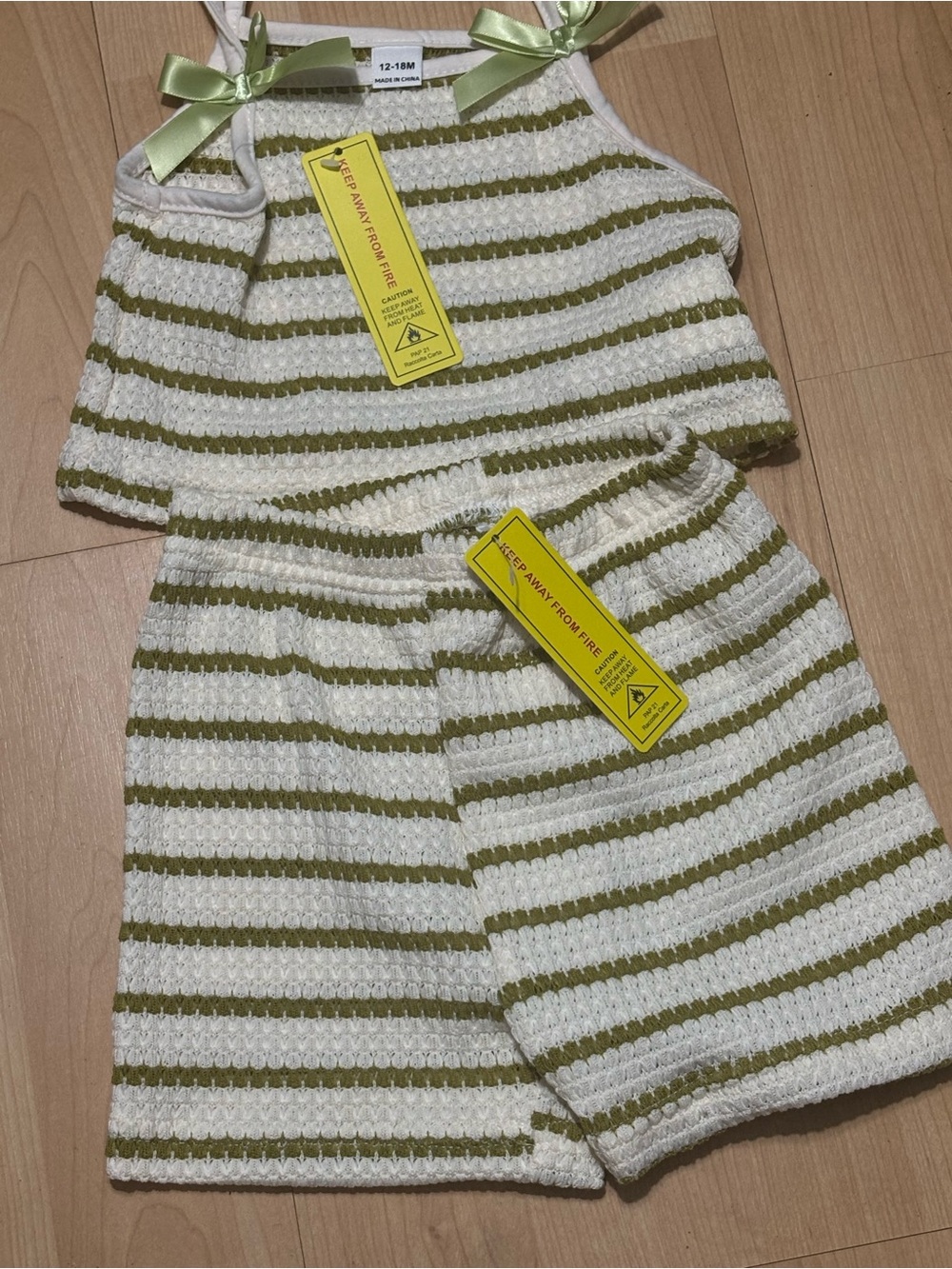SHEIN Olive Green & White Striped Knit Tank Top and Shorts Set